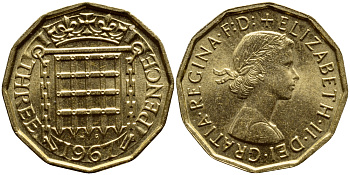 Великобритания 3 пенса 1967 Елизавета II (1952-2022) KM 900, Spink 4153 никель латунь 23-1116