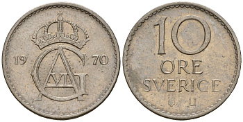 Швеция 10 эре 1970 Густав VI Адольф (1950-1973) KM 835 медно-никель 4154-746