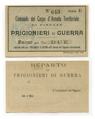 Италия 2 лиры 1917 Лагерь военнопленных во Флоренции C-5639 бумага UNC (пресс) 000-00-00