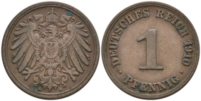Германия 1 пфенниг 1910 A KM 10, J. 10 медь 4576-125