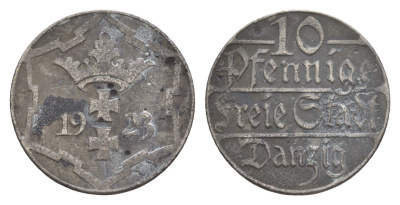 Данциг 10 пфеннигов 1923 KM 143 медно-никель 4643-923