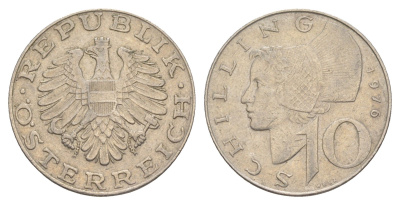 Австрия 10 шиллингов 1976 KM 2918 медно-никель 4551-611