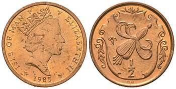 Остров Мэн 1/2 пенни 1985 Елизавета II (1952-2022) KM 142 бронза UNC 4618-559