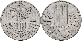 Австрия 10 грошей 1951 KM 2878 алюминий 4150-1257