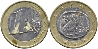 Греция 1 евро 2002 KM 187 биметалл 4390-1156