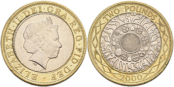 Великобритания 2 фунта 2000 Елизавета II (1952-2022) KM 994, Spink 4570 (K9) (K9) биметалл 4565-636