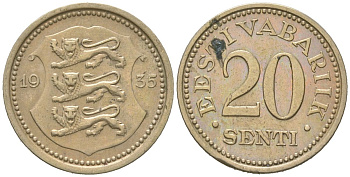 Эстония 20 центов 1935 Республика (1918-1941) KM 17 никель бронза 4615-1113