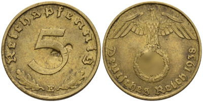 Германия 5 рейхспфеннигов 1938 E KM 91, J. 363 алюминиевая бронза 4151-845