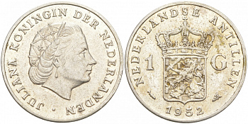 Нидерландские Антилы 1 гульден 1952 Юлиана (1948-1980) KM 2 серебро 3996-111