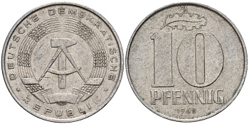 ГДР 10 пфеннигов 1968 A KM 10 алюминий 33-736