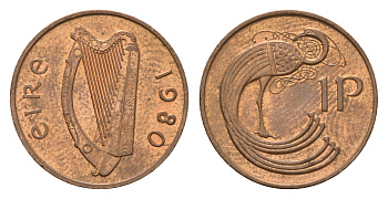 Ирландия 1 пенни 1980 мифологическая птица лира KM 20 бронза aUNC 4690-424