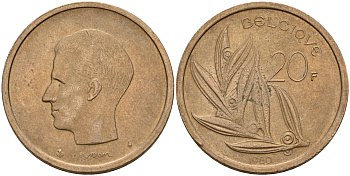 Бельгия 20 франков 1980 Belgique, Бодуэн I (1951-1993) KM 159 никель бронза 4187-456