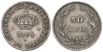 Португалия 50 реалов 1861 Педру V (1853-1861) KM 493 серебро 4611-255