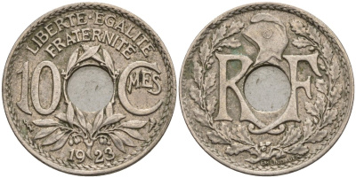 Франция 10 сантимов 1923 KM 866a, Le Franc 138.3 медно-никель 4143-926