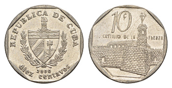 Куба 10 сентаво 2000 форт в Гаване Ла-Фуэрса KM 576.2, JMA MC20, Schoen 714 сталь плакированная никелем 4644-741