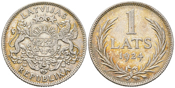Латвия 1 лат 1924 Первая республика (1918-1939) KM 7 серебро 4561-1252