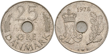 Дания 25 эре 1978 S; B, Маргрете II (1972-) KM 861 медно-никель 4150-921