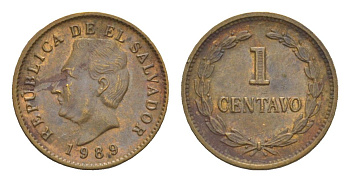 Сальвадор 1 сентаво 1989 KM 135.2b сталь плакированная медью 4644-227