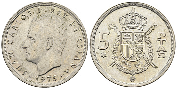 Испания 5 песет 1975 (79) Хуан Карлос I (1975-2014) KM 807 медно-никель 85-732