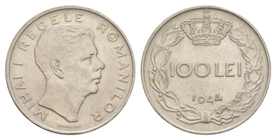 Румыния 100 леев 1944 Михай I (1940-1947) KM 64 сталь плакированная никелем aUNC 4648-1111
