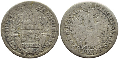 Гамбург 2 шиллинга 1726 IHL KM 161 серебро 54-1167