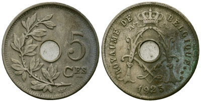 Бельгия 5 сантимов 1925 Belgique, Альберт I (1909-1934) KM 66 медно-никель 4164-1034