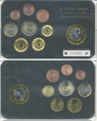 Мальта евронабор из 8 монет + 1 европробник 2008 в пластиковой запайке    UNC  7-5-5-14