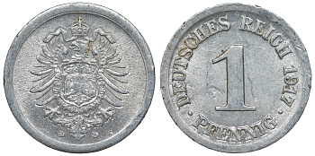 Германия 1 пфенниг 1917 D KM 24, J. 300, Weege 2 алюминий 4118-956