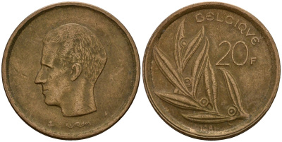 Бельгия 20 франков 1981 Belgique, Бодуэн I (1951-1993) KM 159 никель бронза 4601-345