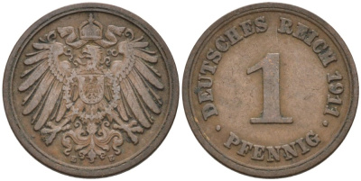 Германия 1 пфенниг 1911 E KM 10, J. 10 медь 4576-166