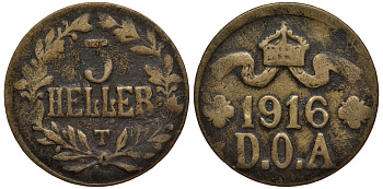 Немецкая Восточная Африка (Танзания) 5 геллеров 1916 T - OST-AFRICA Jaeger 723, KM 14.2 латунь 5010-613