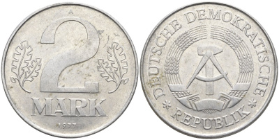 ГДР 2 марки 1977 A KM 48 алюминий 4139-113