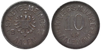Германия, Ален 10 пфеннигов 1917 Баден-Вюртемберг, нотгельд Funck 2.5 железо 4119-1026