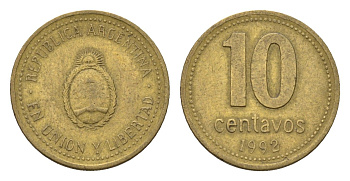 Аргентина 10 сентаво 1992 герб KM 107 алюминиевая бронза 4701-1261