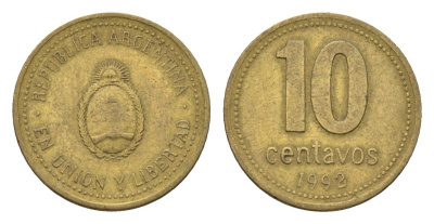Аргентина 10 сентаво 1992 герб KM 107 алюминиевая бронза 4701-1261