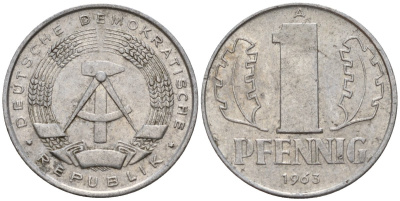 ГДР 1 пфенниг 1963 A KM 8.1 алюминий 4189-511