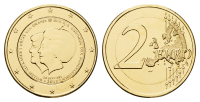 Нидерланды 2 евро 2013 Коронация Короля Виллема-Александра KM 332 биметалл, золочение 11-070-14