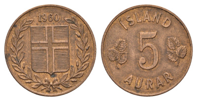 Исландия 5 эйре 1960 KM 9 бронза 4691-325