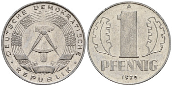 ГДР 1 пфенниг 1975 A KM 8.1 алюминий 112-534