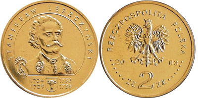 Польша 2 злотых 2003 MW, Станислав Лещинский KM 473 нордик  UNC  4531-831