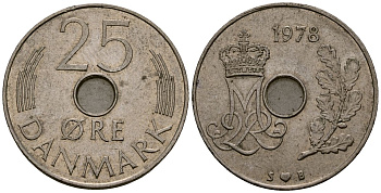 Дания 25 эре 1978 Маргрете II (1972- ) KM 861 медно-никель 4176-547