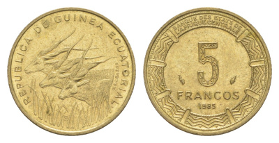 Экваториальная Гвинея 5 франков 1985 год-тип KM 62 алюминиевая бронза UNC 4651-839