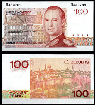 Люксембург 100 франков 1993 великий герцог Жак, вид города, серия U Pick 58 b бумага UNC (пресс) 8603-25-3-1