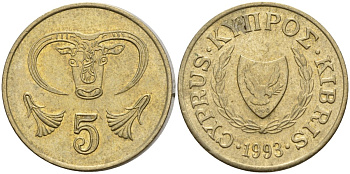 Кипр 5 центов 1993 KM 55.3 никель латунь 4141-1035