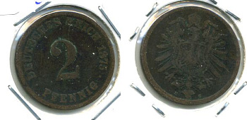 ГЕРМАНИЯ 2 ПФЕННИГА 1875 C, СТАРОГЕРБОВКА KM 2, J.2 медь 701-415