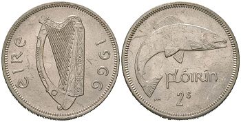 Ирландия 2 шиллинга = флорин 1966 KM 15a медно-никель aUNC 4574-533