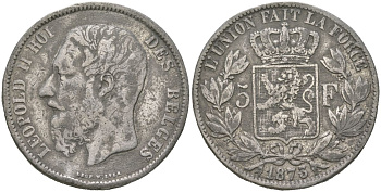 Бельгия КОПИЯ 5 франков 1873 белый металл 01-236-23