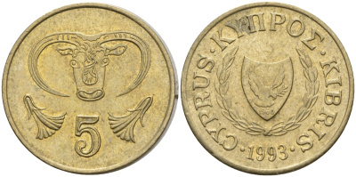 Кипр 5 центов 1993 KM 55.3 никель латунь 4141-1035
