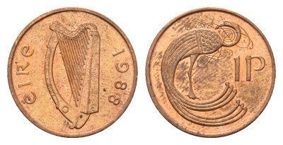 Ирландия 1 пенни 1988 мифологическая птица лира KM 20 бронза UNC 4690-445