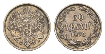 Россия для Финляндии 50 пенни 1872 S, Александр II (1855-1881) Биткин 638 серебро 4044-1322